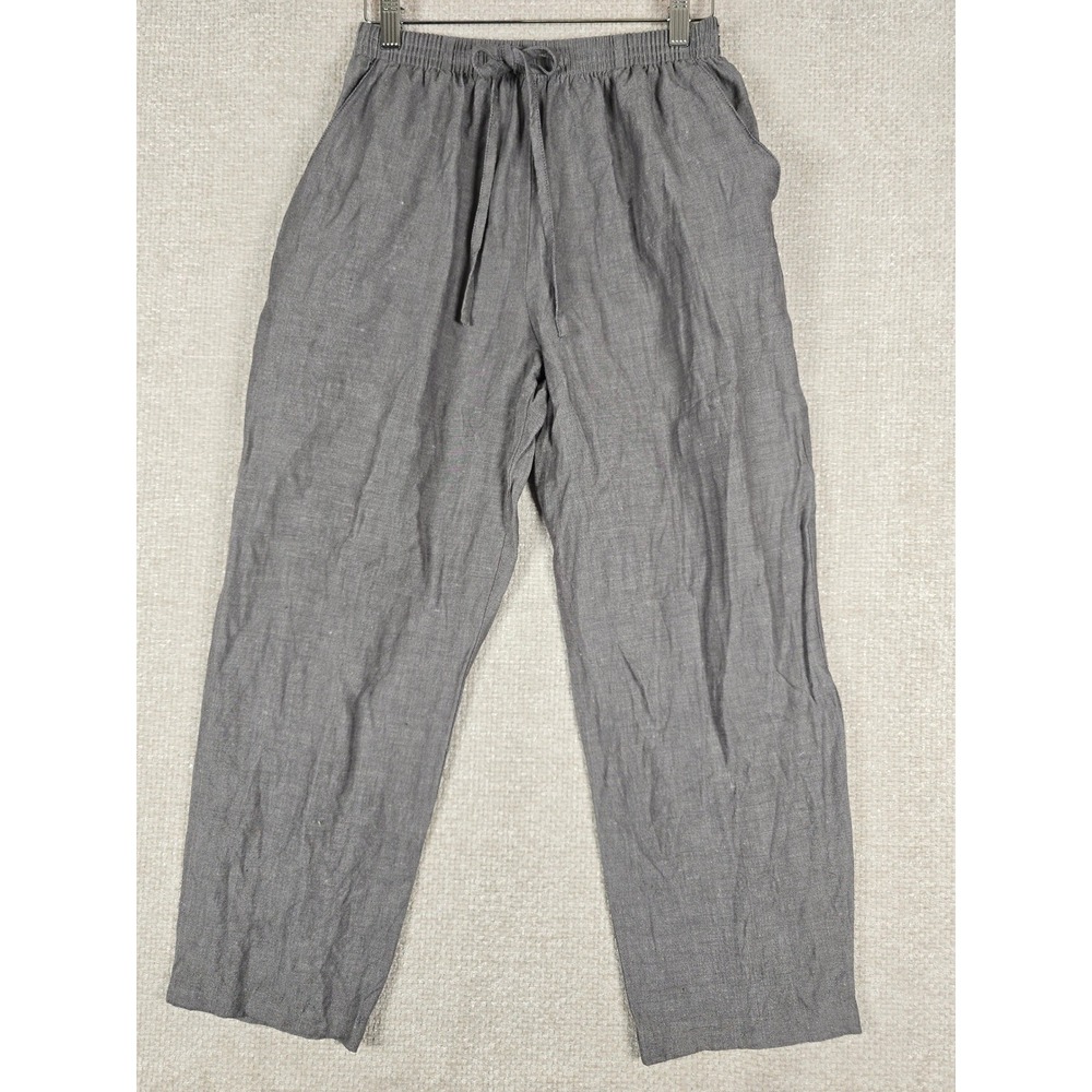 International Scene Gray Linen Blend Drawstring Elastic Waist Pants Womens 10